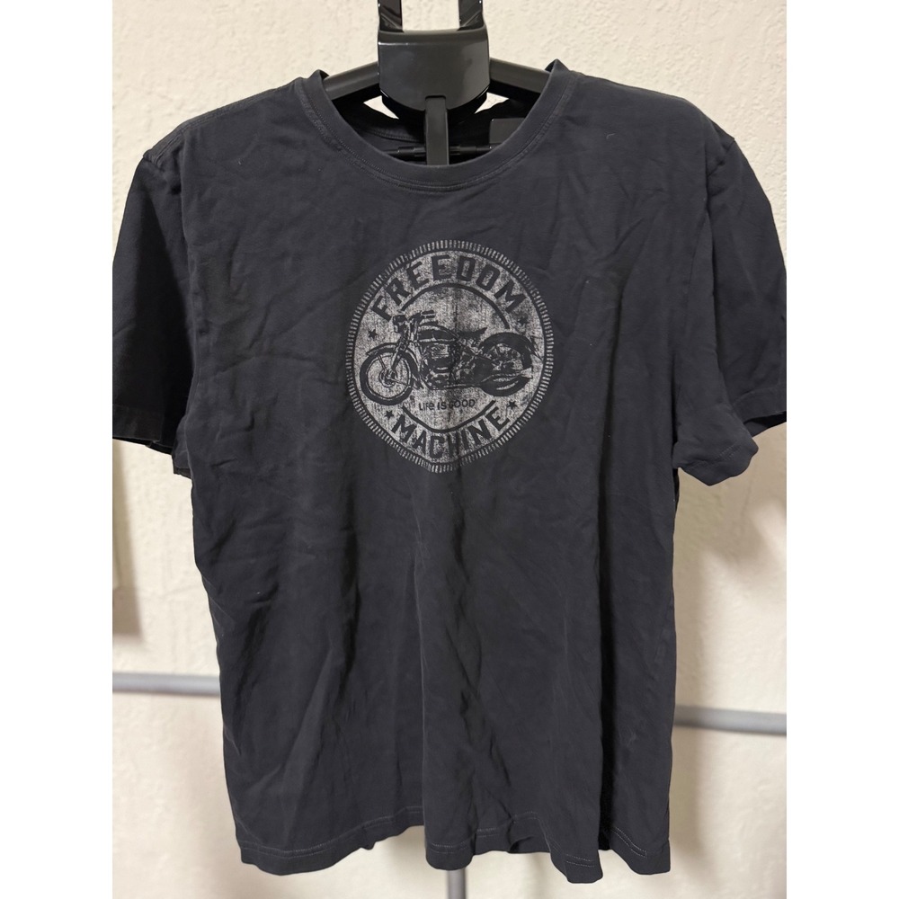 Life is Good Crusher Tee Mens Large Black Freedom Machine Motorcycle Graphic Tee